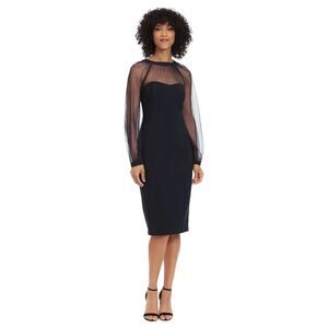 Maggy London Women's Black Carmindy Illusion Long Sleeve Sheath Dress 8P NWOT